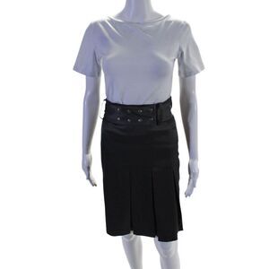 Mikai By Jerry Shabo Womens Pleated Knee Length Belted A Line Skirt Gray Size 2